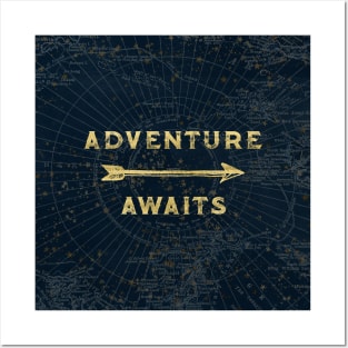 Adventure Awaits - Golden Star Map Posters and Art